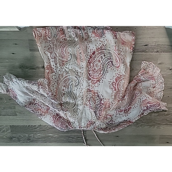 Vince Camuto Womens Blouse Paisley NWT M Ivory Peach Warm Tones Fall Flowy - Picture 7 of 10